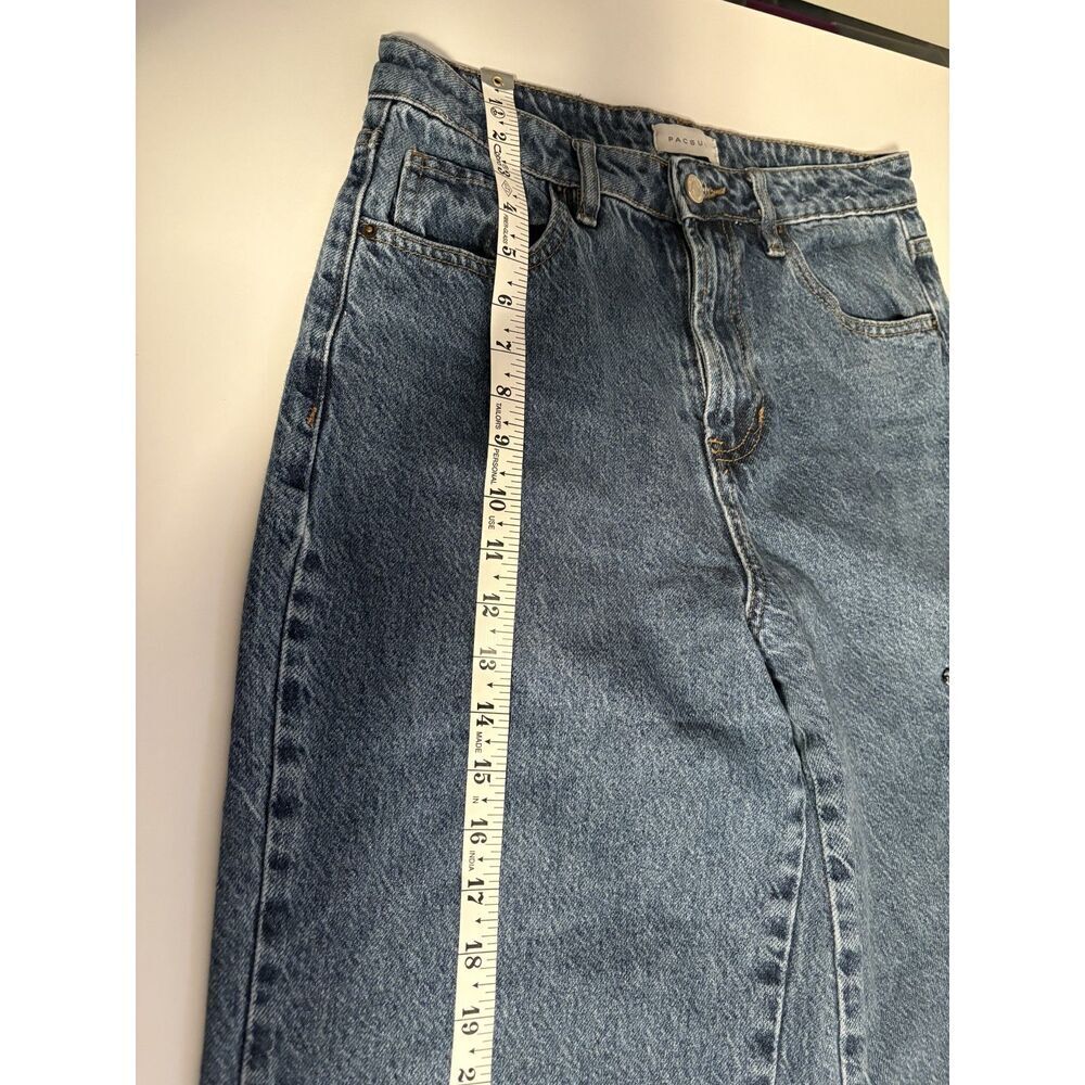 PacSun High Rise Wide Leg Cargo Jeans Medium Wash Denim - Picture 5 of 6